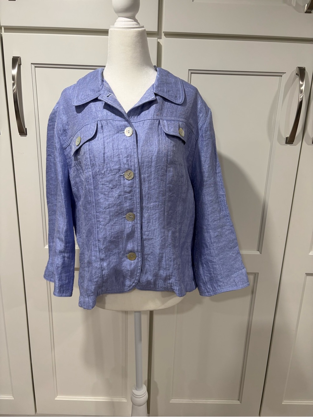 Ruby Rd. Light Blue Button-Front Linen-Blend Jacket